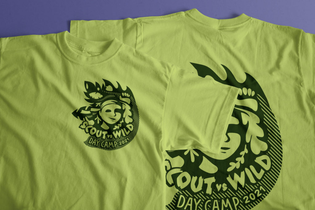lime green tshirts screen printed with the forest green Scout Vs. Wild logo